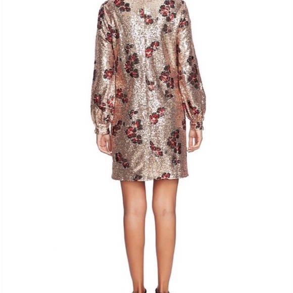 CeCe Floral Print Gold Sequin Long Sleeve Dress - Picture 2 of 9